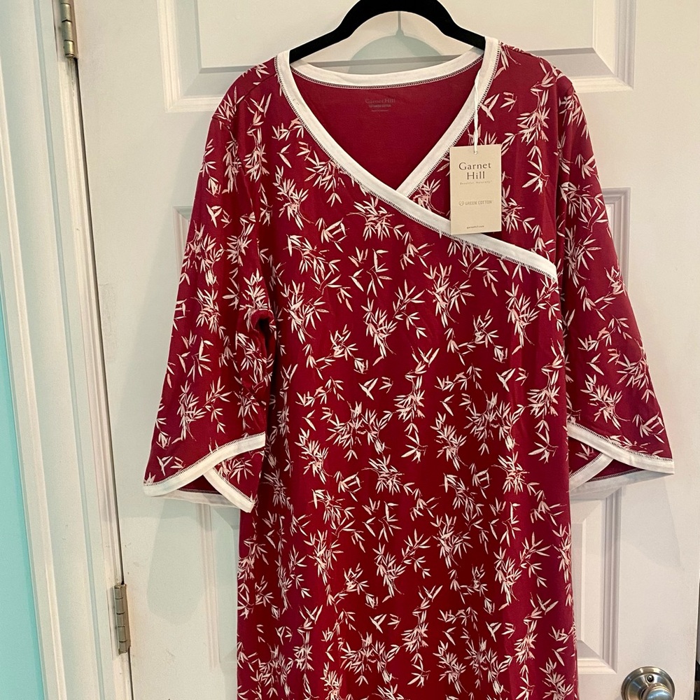 Garnet Hill Asian Wrap Organic-Cotton Midi Gown, L